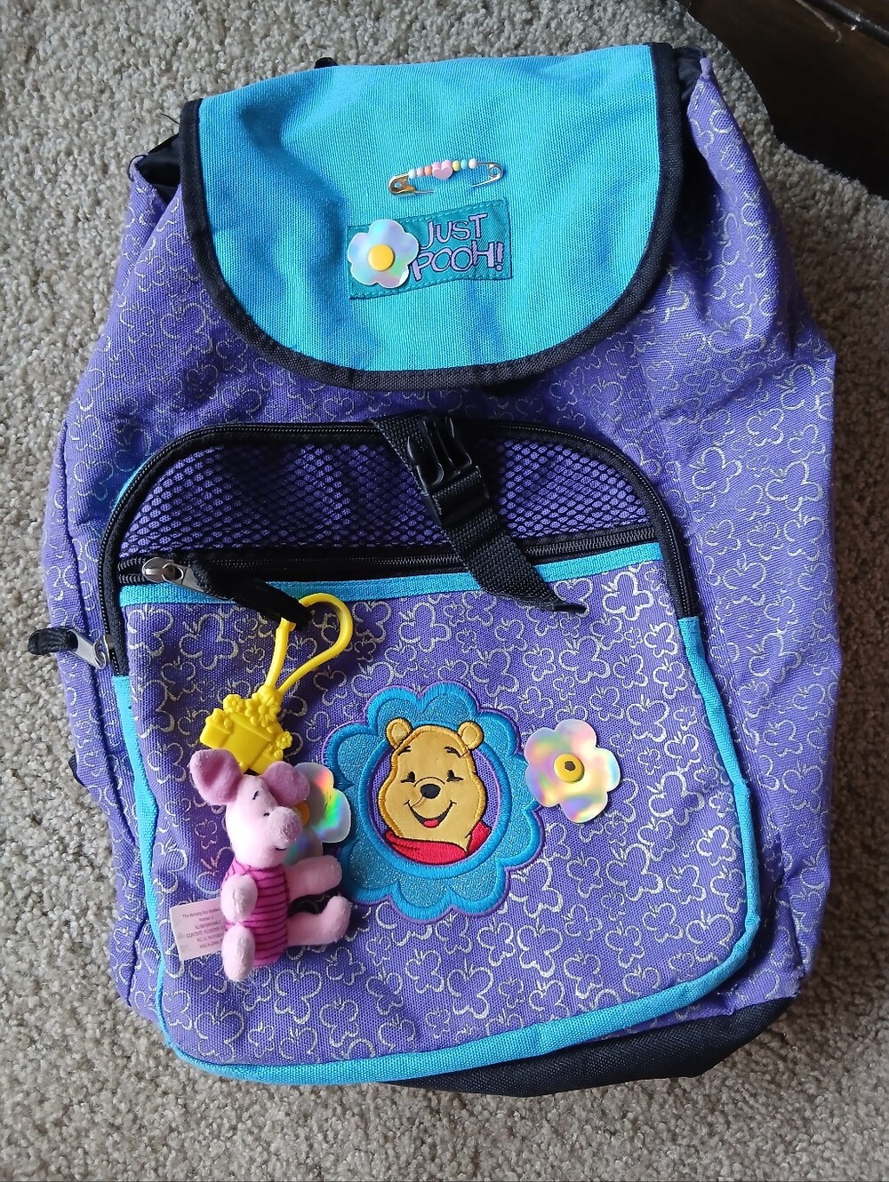Vintage Pooh Purple & Teal Winnie the Pooh Backpack Floral Piglet